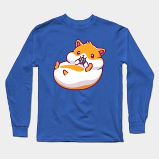 Cute Hamster Eating Sunflower Seed Cartoon Long Sleeve T-Shirt